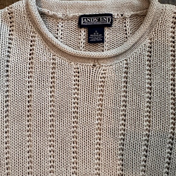 Vintage Lands End Linen/ Cotton Tan Cable Knit Crewneck Pullover Sweater - Picture 8 of 8